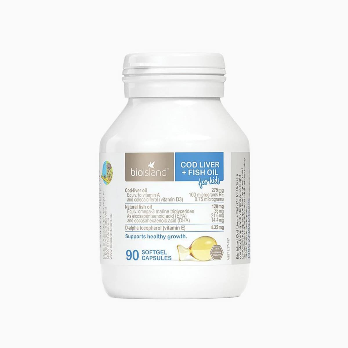 Bio Island Cod Liver + Fish Oil Kids 90 Capsules