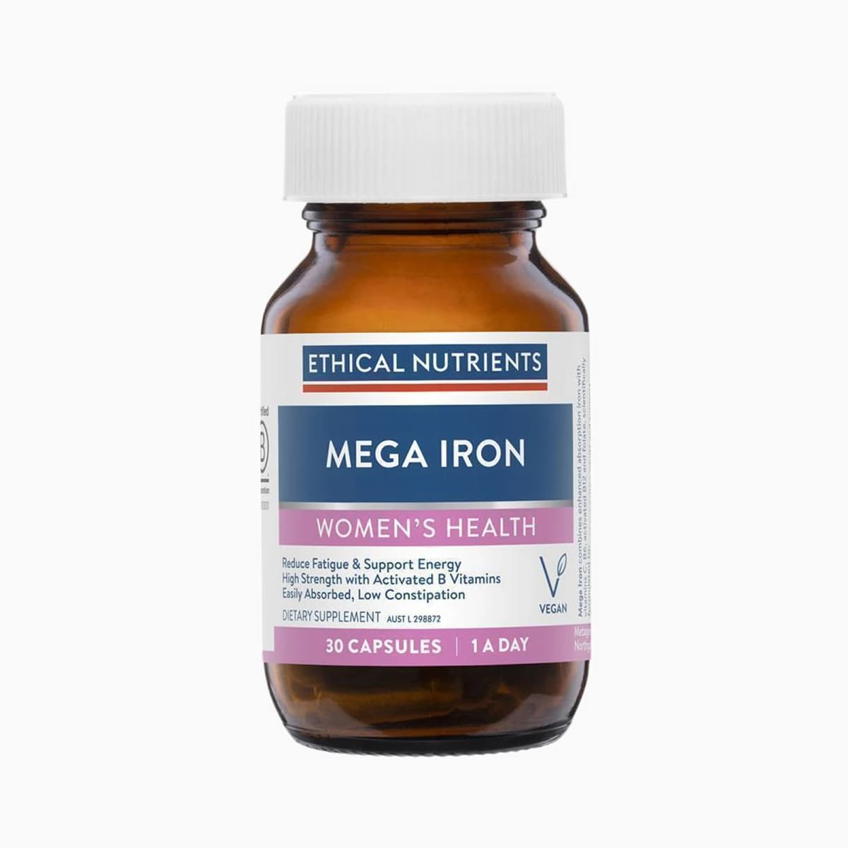 Ethical Nutrients Mega Iron with Activated B Vitamins 30 Capsules